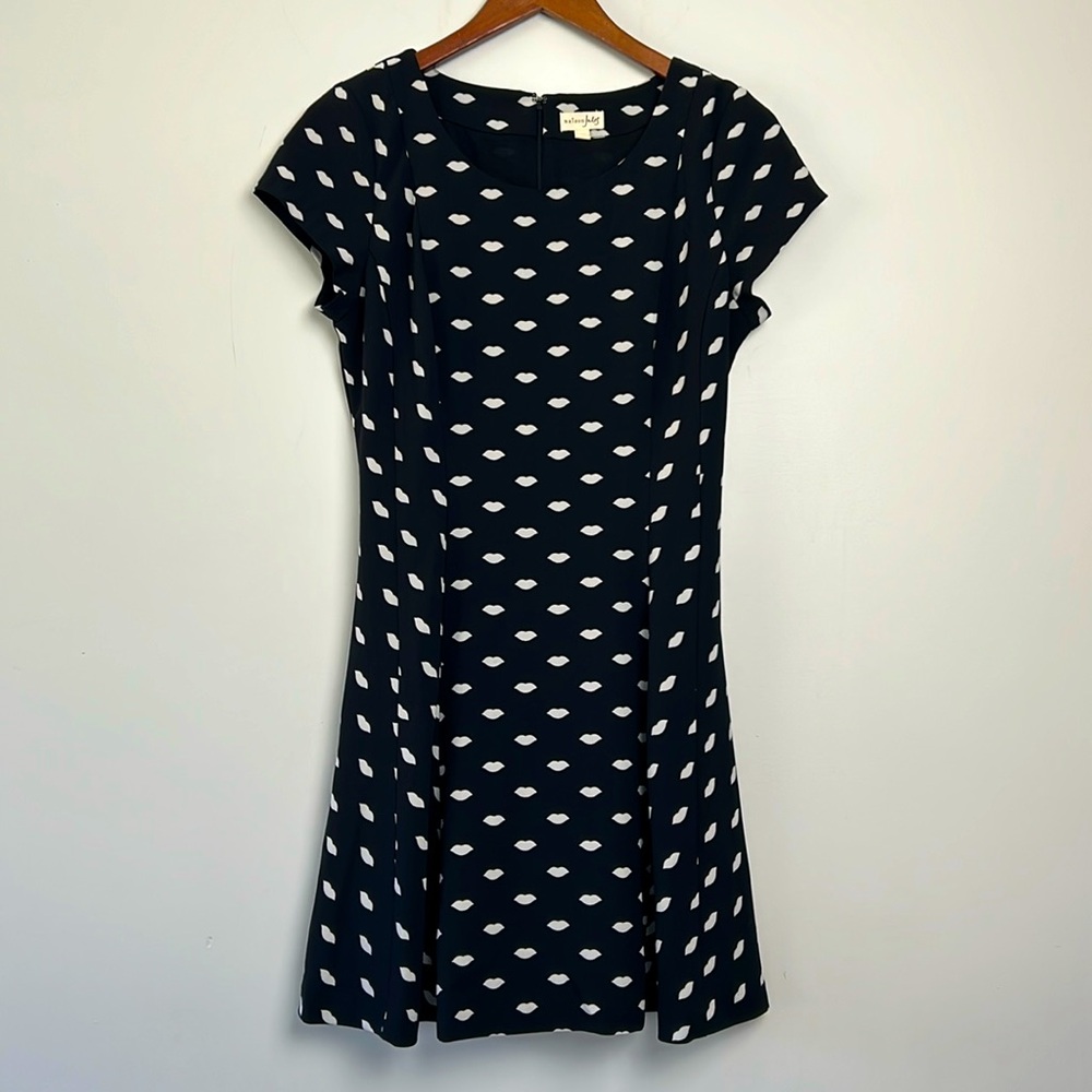 Maison Jules| Black Dress with White Lip Dot Print sz Large